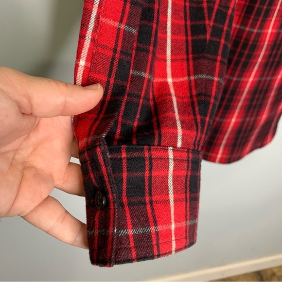 Off-White Red Black Plaid Check Flannel Buttoned Down Extra Long Shirt Size S - Picture 8 of 15